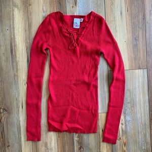 Red Long Sleeve Tie Top